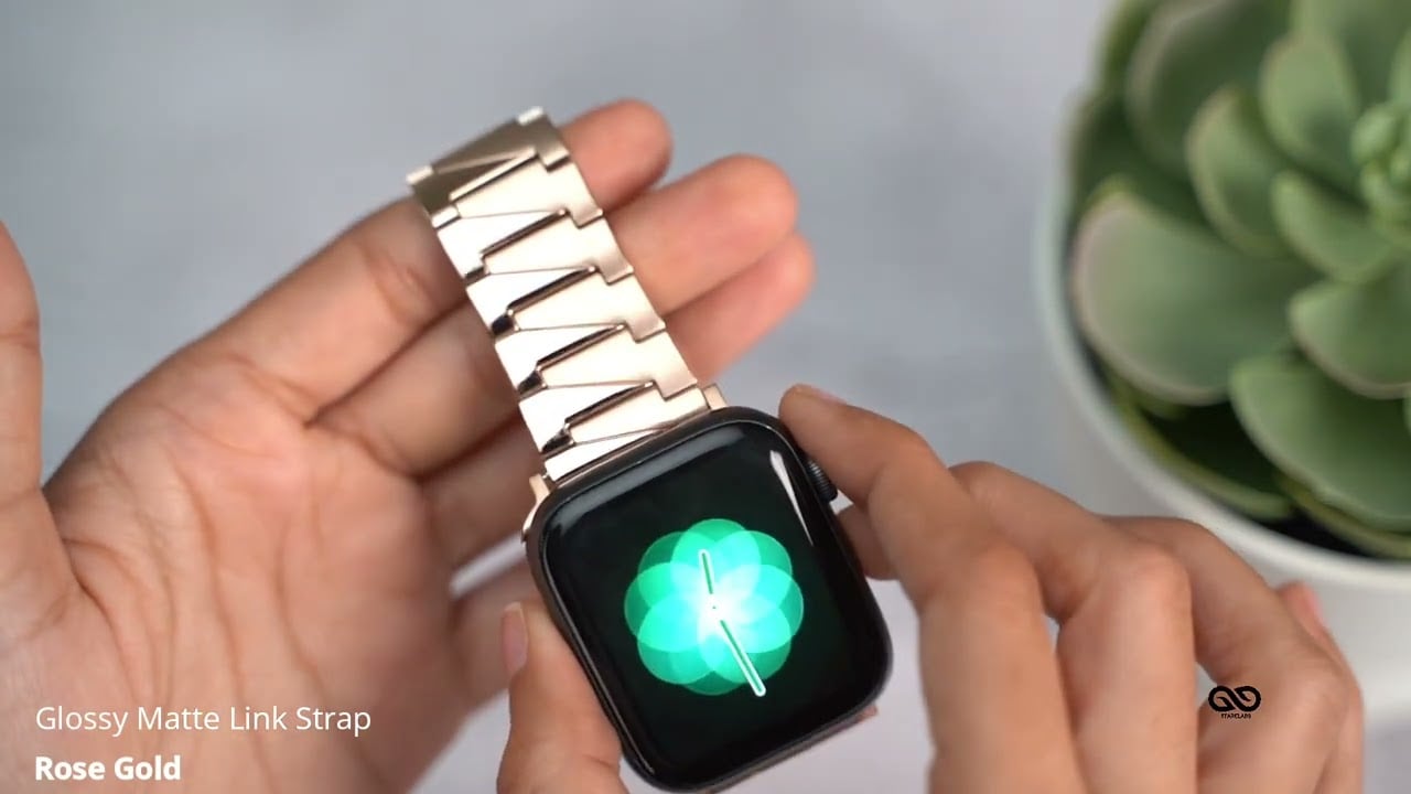 Rose Gold Glossy Matte Link Strap For iWatch 38/40/41/42/45mm for Series 1/2/3/4/5/6/7/8/Se/Se2Gen.