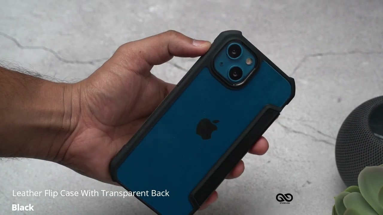 Black Leather Flip Case With Transparent Back