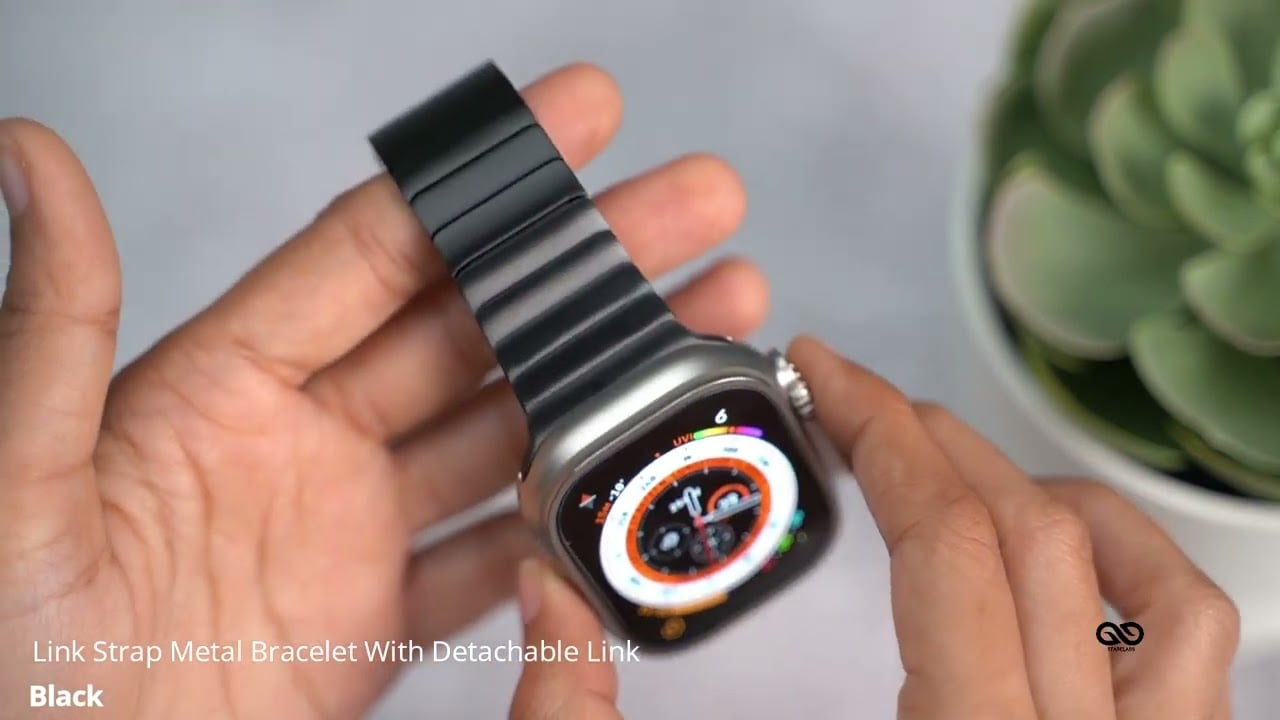 Black Link Strap Metal Bracelet With Detachable Link For iWatch 49MM For Series Ultra
