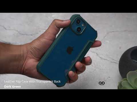 Dark Green Leather Flip Case With Transparent Back