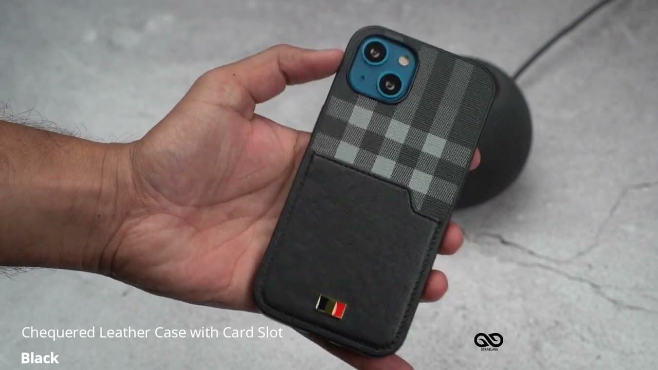 Black Chequered Leather Case with Card Slot