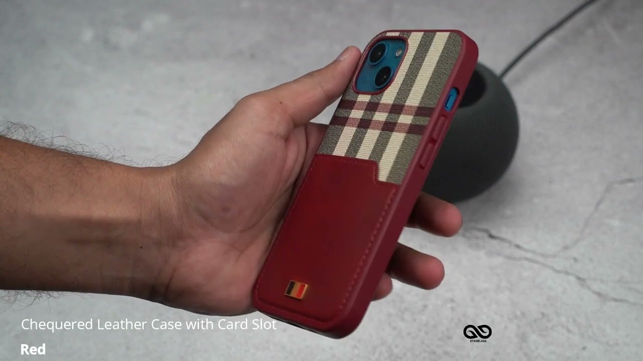 Red Chequered Leather Case with Card Slot