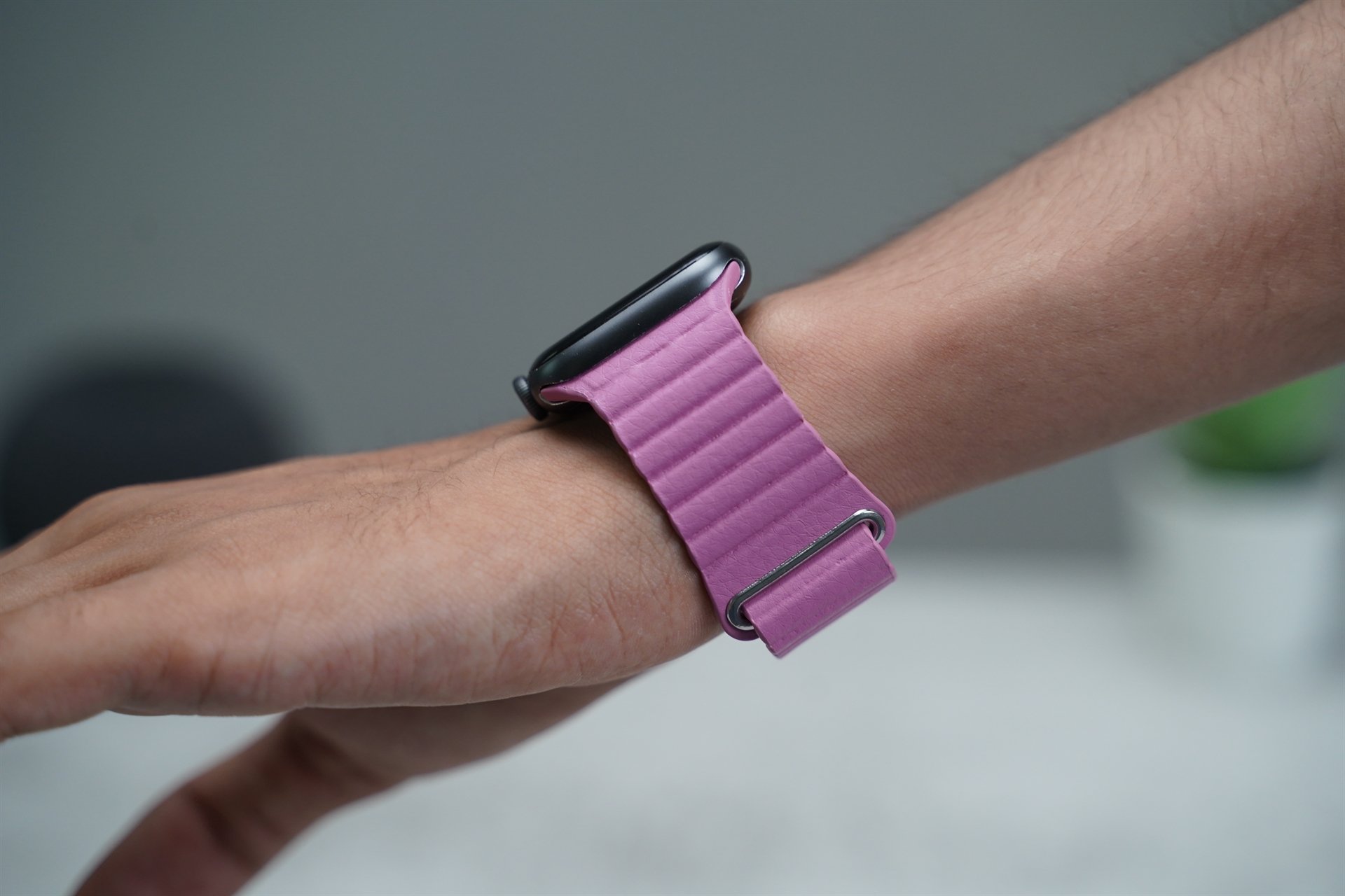 Taffy Pink Magnetic Leather Loop for Apple Watch 44MM 45MM 46MM Series 4 5 6 7 8 9 10 SE SE 2 Gen