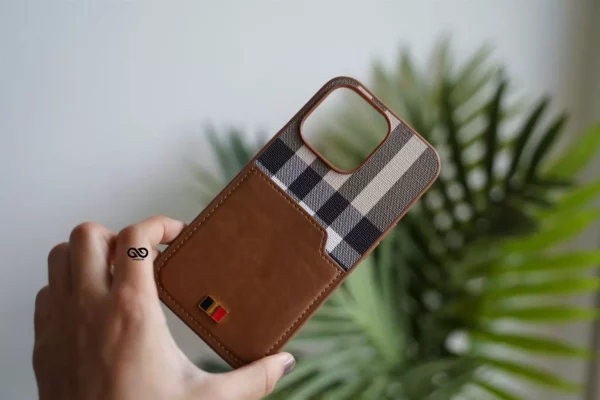 Chequered Leather Case with Card Slot - Image 3