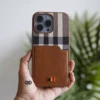 Chequered Leather Case with Card Slot