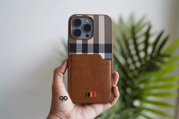 Chequered Leather Case with Card Slot