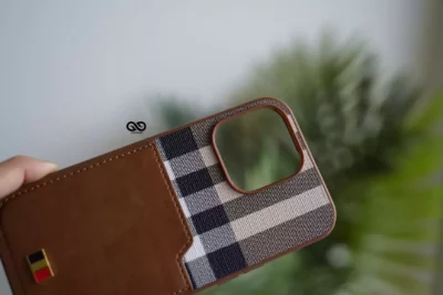 Chequered Leather Case with Card Slot