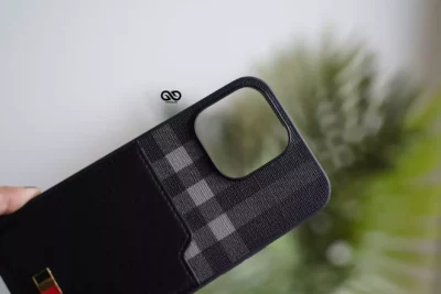 Chequered Leather Case with Card Slot