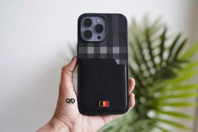 Chequered Leather Case with Card Slot