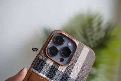Chequered Leather Case with Card Slot