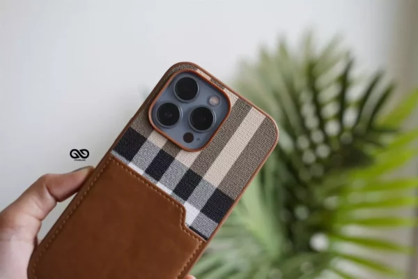 Chequered Leather Case with Card Slot - Image 4