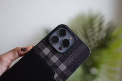 Chequered Leather Case with Card Slot