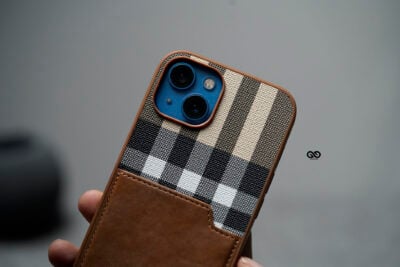 Chequered Leather Case with Card Slot