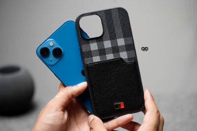 Chequered Leather Case with Card Slot