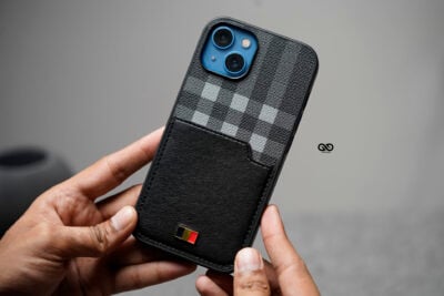 Chequered Leather Case with Card Slot