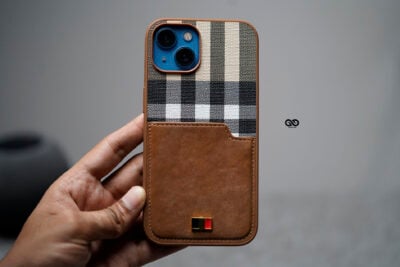 Chequered Leather Case with Card Slot