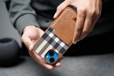 Chequered Leather Case with Card Slot
