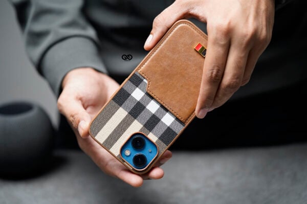 Chequered Leather Case with Card Slot - Image 2