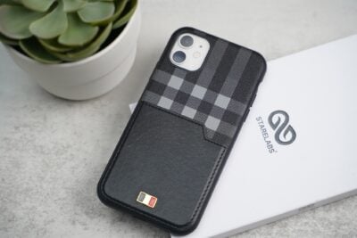 Chequered Leather Case with Card Slot