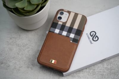 Chequered Leather Case with Card Slot