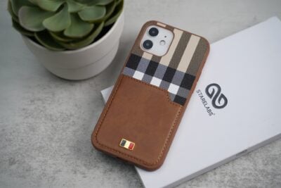 Chequered Leather Case with Card Slot