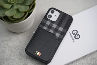 Chequered Leather Case with Card Slot