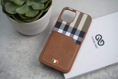 Chequered Leather Case with Card Slot