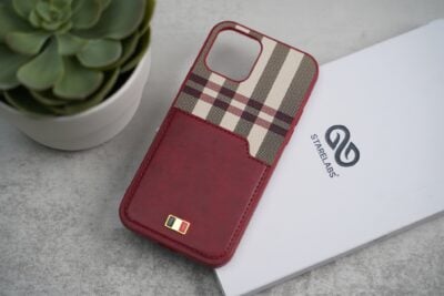 Chequered Leather Case with Card Slot