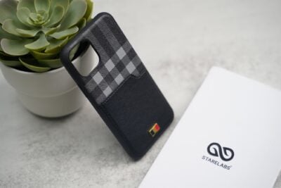 Chequered Leather Case with Card Slot