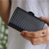 Carbon Fiber Leather Card and Cash Holder with Double Slot Wallet