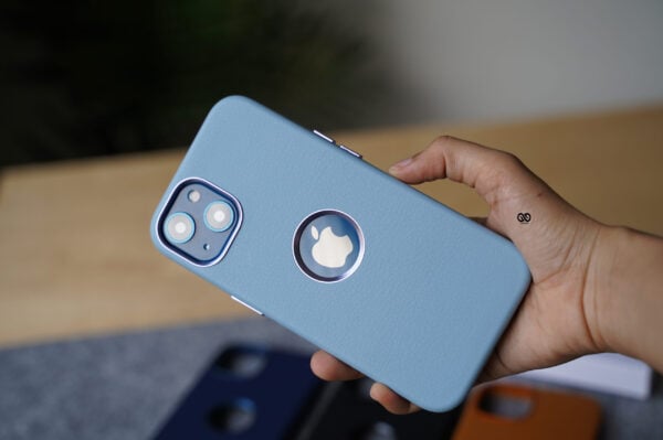 Grainy Textured Vegan Leather Case with Logo Cut for iPhone 13 - Image 18