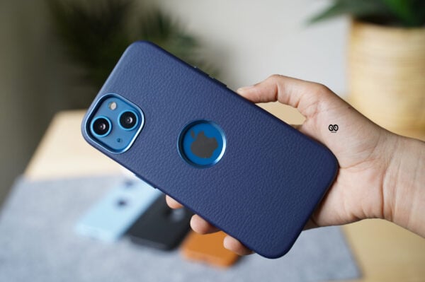 Grainy Textured Vegan Leather Case with Logo Cut for iPhone 13 - Image 19