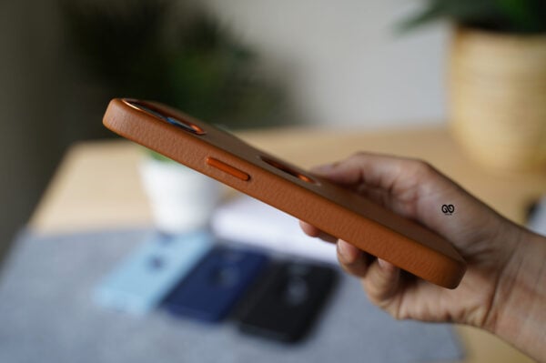 Grainy Textured Vegan Leather Case with Logo Cut for iPhone 13 - Image 20