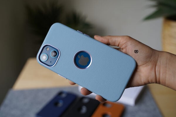 Grainy Textured Vegan Leather Case with Logo Cut for iPhone 13 - Image 21