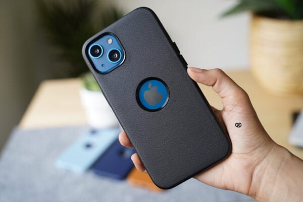 Grainy Textured Vegan Leather Case with Logo Cut for iPhone 13 - Image 22