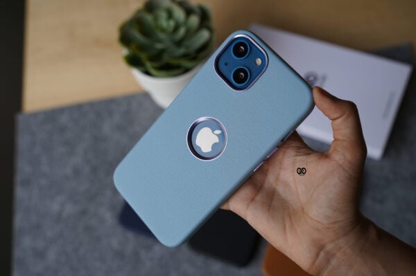 Grainy Textured Vegan Leather Case with Logo Cut for iPhone 13 - Image 7