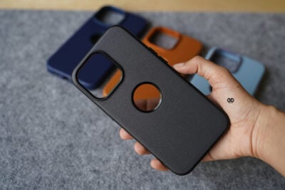 Grainy Textured Vegan Leather Case with Logo Cut for iPhone 13 Pro Max