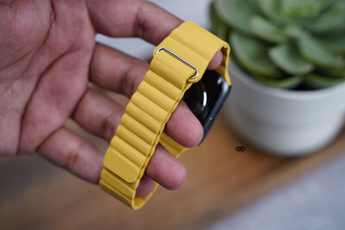 Lemon Yellow Magnetic Leather Loop For Apple Watch 42MM 41MM 40MM Series 4 5 6 7 8 9 10 SE SE 2 Gen