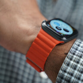 SunSet Orange Magnetic Leather Strap for Apple Watch 44MM 45MM Series 4 5 6 7 8 9 SE SE 2 Gen