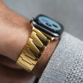 Gold Glossy Matte Link Strap for Apple Watch 44MM 45MM Series 4 5 6 7 8 9 SE SE 2 Gen