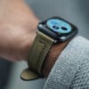 Dark Olive Woven Black Leather Strap with Black Buckle for Apple Watch 44MM 45MM 46MM Series 4 5 6 7 8 9 10 SE SE 2 Gen