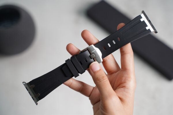 Black Fluoro Rubber Strap With Titanium Buckle For Apple Watch 49 MM Series Ultra/Ultra 2 - Image 3