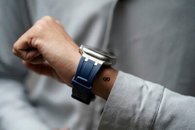 Atlantic Blue Fluoro Rubber Strap With Titanium Buckle For Apple Watch 49 MM Series Ultra/Ultra 2