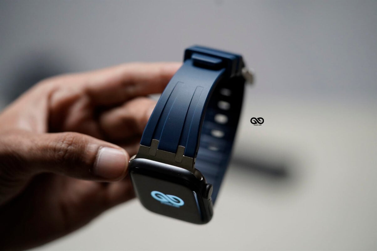 Atlantic Blue Fluoro Rubber Strap With Titanium Buckle For Apple Watch 44MM 45MM 46MM Series 4 5 6 7 8 9 10 11 (SE 2 3 Gen)
