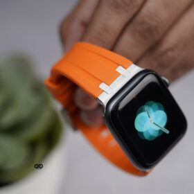 Ultra Orange Fluoro Rubber Strap For Apple Watch 44MM 45MM Series 4 5 6 7 8 9 SE SE 2 Gen