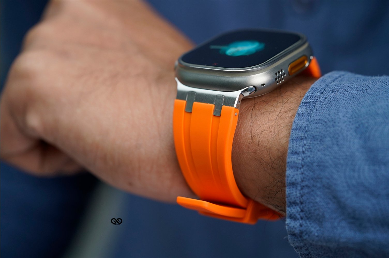 Ultra Orange Fluoro Rubber Strap With Titanium Buckle For Apple Watch 49 MM Series Ultra/Ultra 2