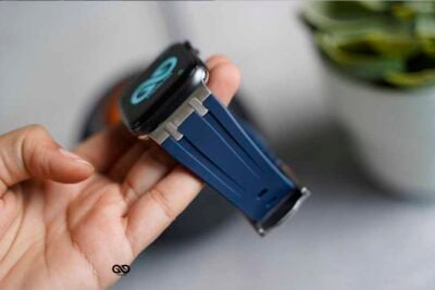Fluoro Rubber Strap With Silver Buckle For Apple Watch 44MM 45MM 46MM Series 4 5 6 7 8 9 10 SE SE 2 Gen