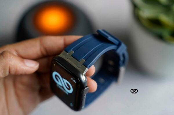 Fluoro Rubber Strap With Silver Buckle For Apple Watch 44MM 45MM 46MM Series 4 5 6 7 8 9 10 SE SE 2 Gen