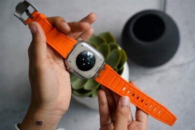 Ultra Orange Fluoro Rubber Strap With Titanium Buckle For Apple Watch 49 MM Series Ultra/Ultra 2