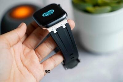 Fluoro Rubber Strap With Silver Buckle For Apple Watch 44MM 45MM 46MM Series 4 5 6 7 8 9 10 SE SE 2 Gen